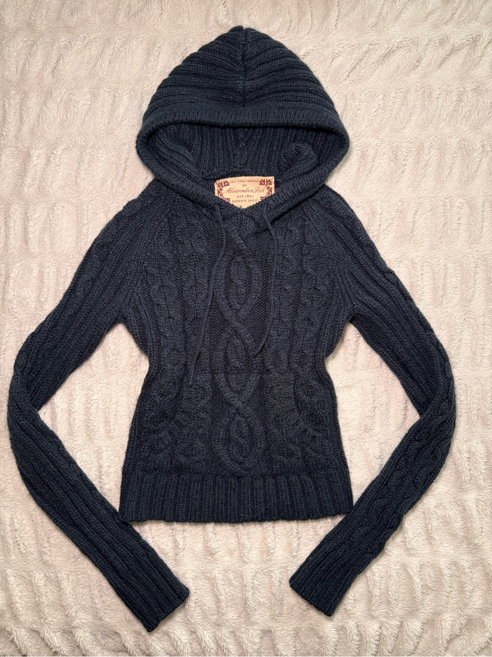 Abercrombie & Fitch Navy Cable-Knit Hooded Sweater